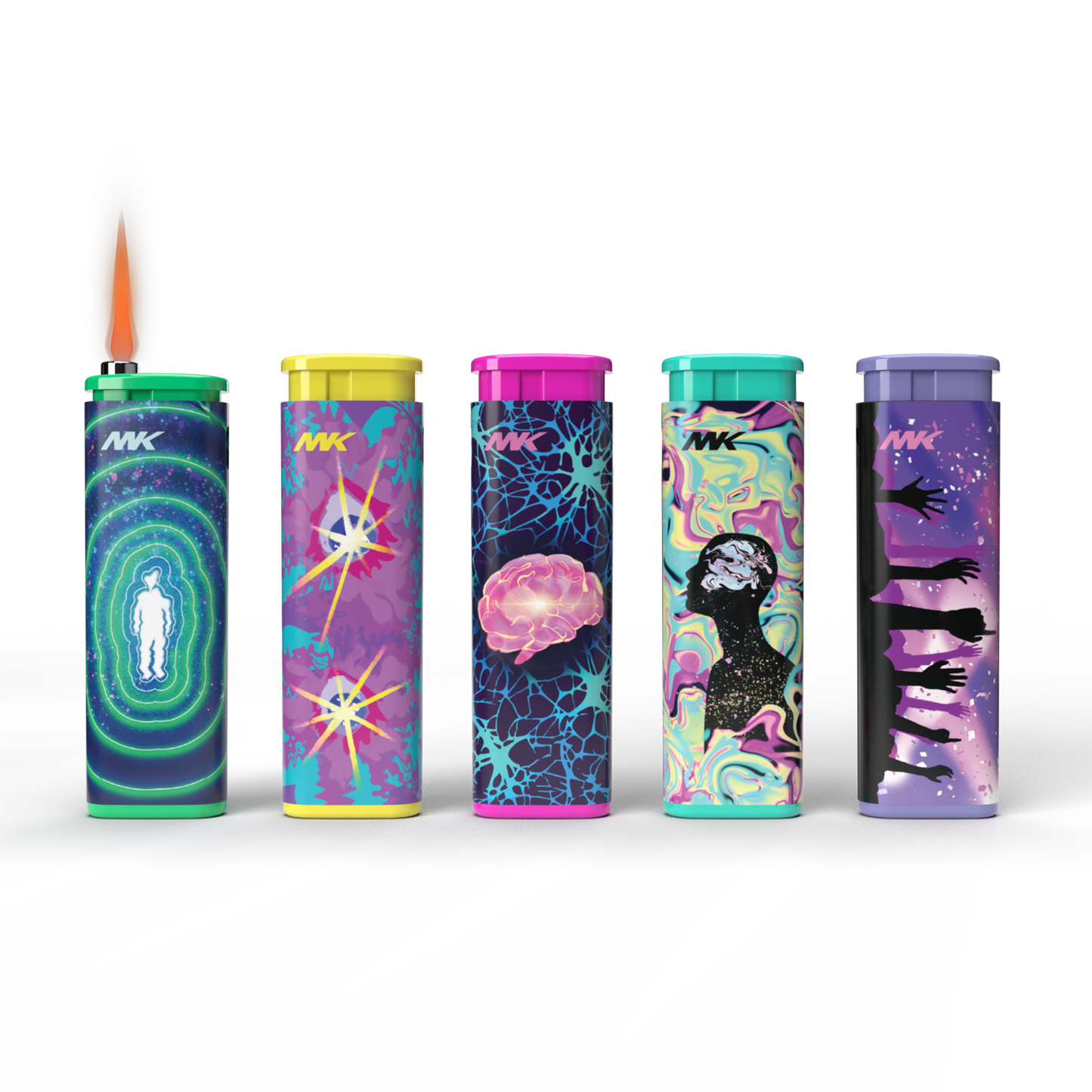 MK Wind Proof Jet Flame Lighters, 5PCS Striking Design, Ideal as Lighters for Candle, Camping, Outdoor use, Butane Refillable Lighter (Emotion-5PC)