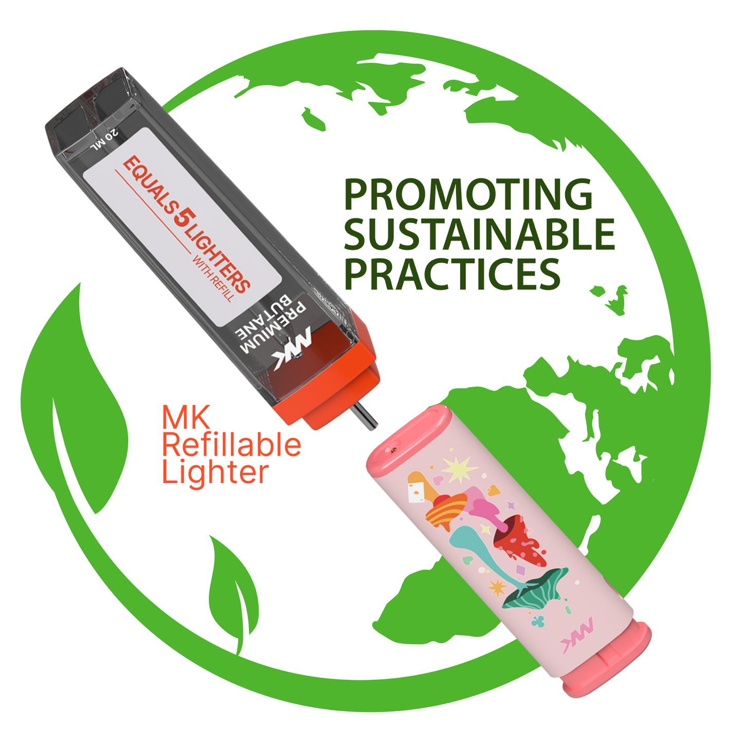 MK Wind Proof Jet Flame Lighters, 5PCS Striking Design, Ideal as Lighters for Candle, Camping, Outdoor use, Butane Refillable Lighter (MagicMush-5PC)