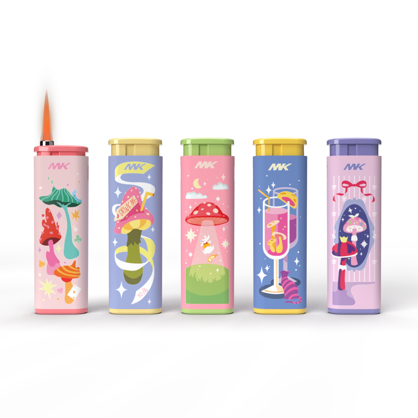 MK Wind Proof Jet Flame Lighters, 5PCS Striking Design, Ideal as Lighters for Candle, Camping, Outdoor use, Butane Refillable Lighter (MagicMush-5PC)