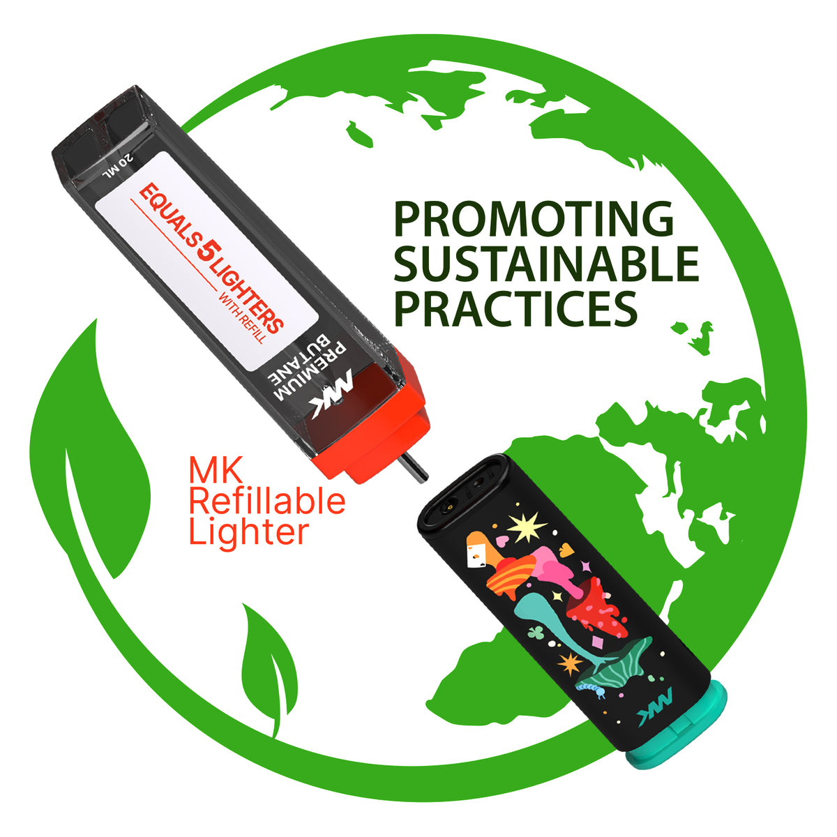 MK Lighter Set 50-Pack Mush Design Multipurpose Refillable, Windproof Flame, Slip Guard Candle & BBQ, Prepping & Camping Supplies,