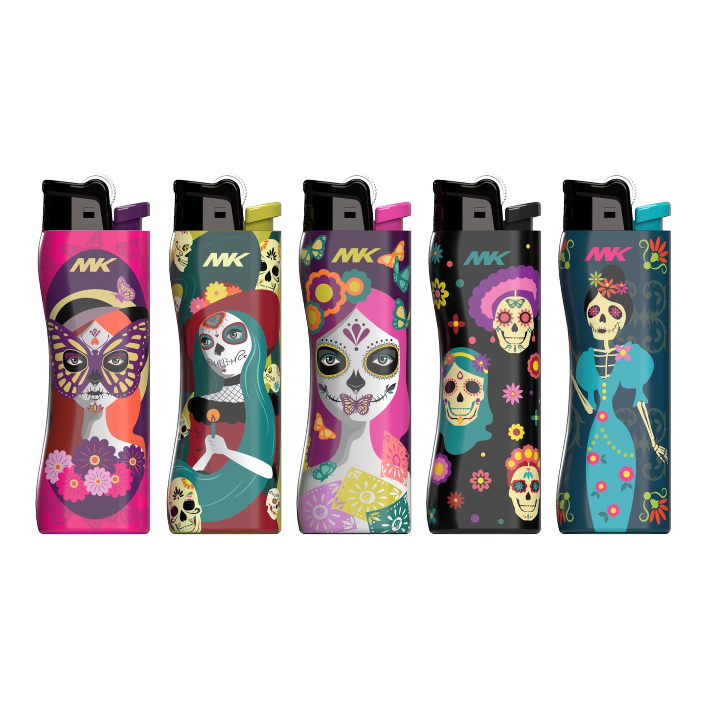 MK Lighter 9G Flint Strike Refillable Lighters (La Catrina-5PC)