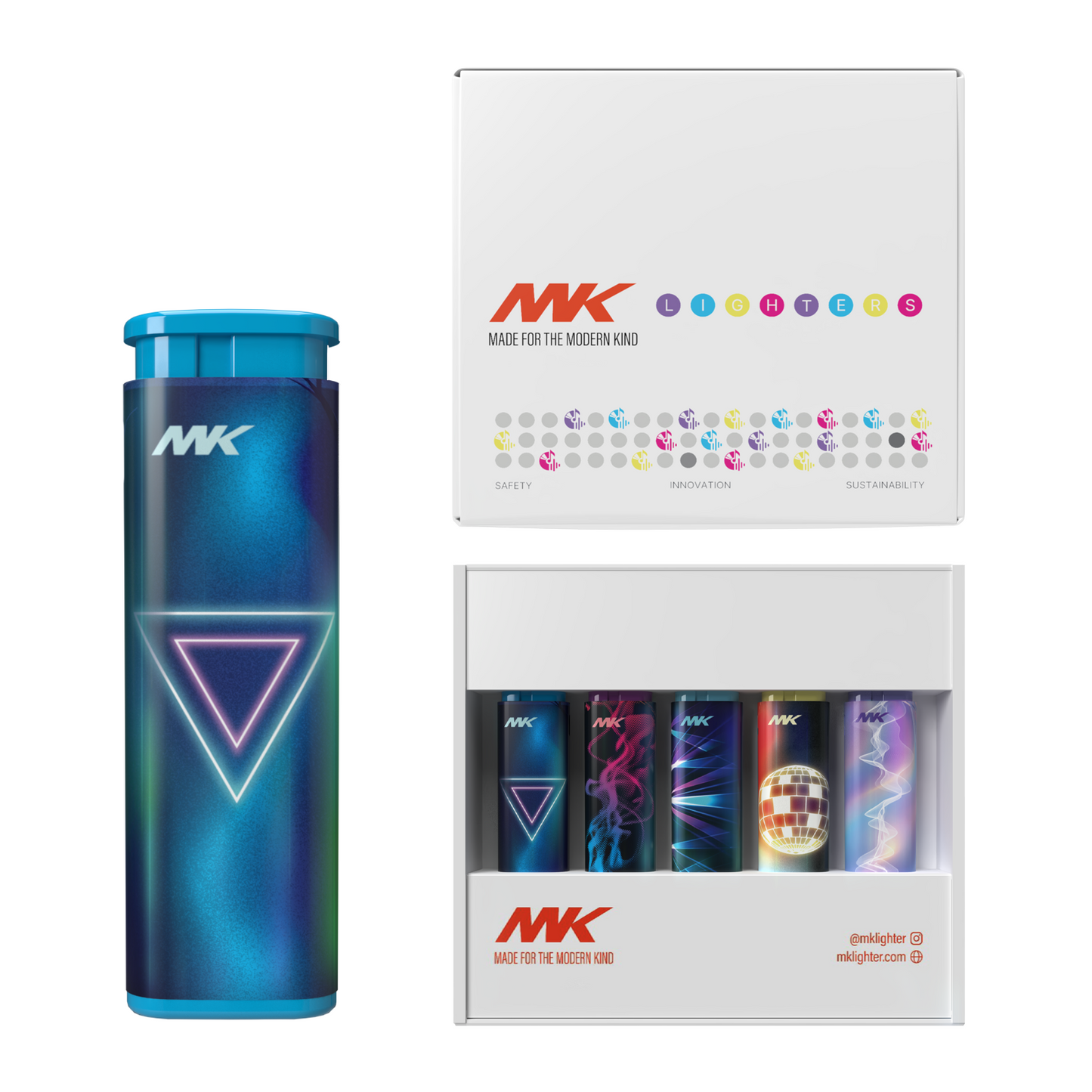 MK Wind Proof Jet Flame Lighters, 5PCS Striking Design, Ideal as Lighters for Candle, Camping, Outdoor use, Butane Refillable Lighter (EDMGenre-5PC)