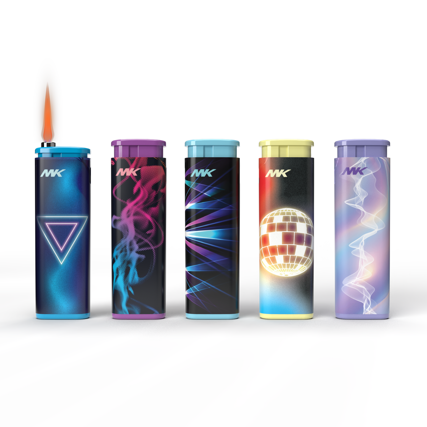 MK Wind Proof Jet Flame Lighters, 5PCS Striking Design, Ideal as Lighters for Candle, Camping, Outdoor use, Butane Refillable Lighter (EDMGenre-5PC)