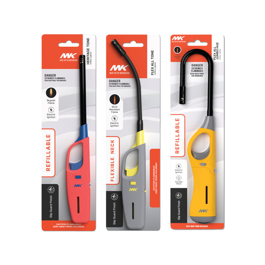 MK Lighters, Family Pack, Assorted Multi-Purpose Long Durable Utility Lighters
