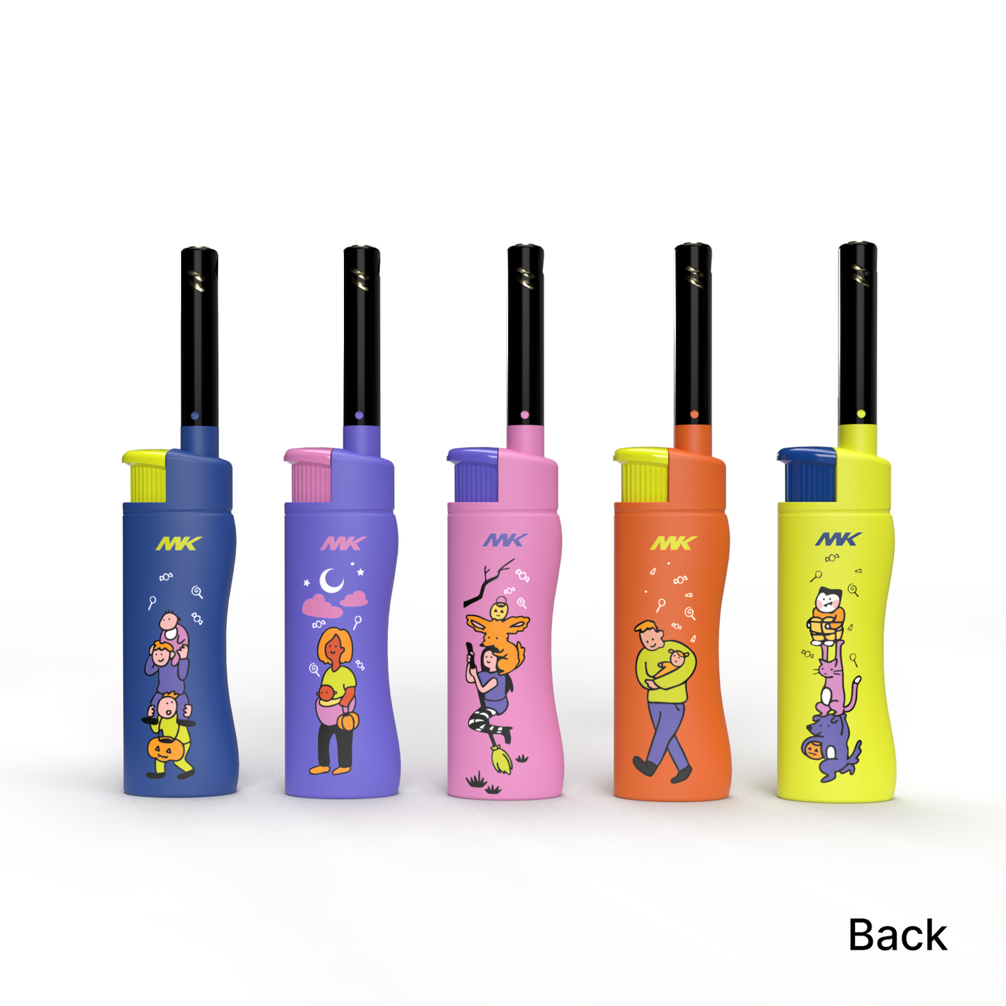 MK Lighter Collector’s Edition Refillable Candle – Multipurpose Jet Flame Butane with Long Wand for Indoor & Outdoor Use Gift Couples Friends Family (Trick or Treat-5PC)