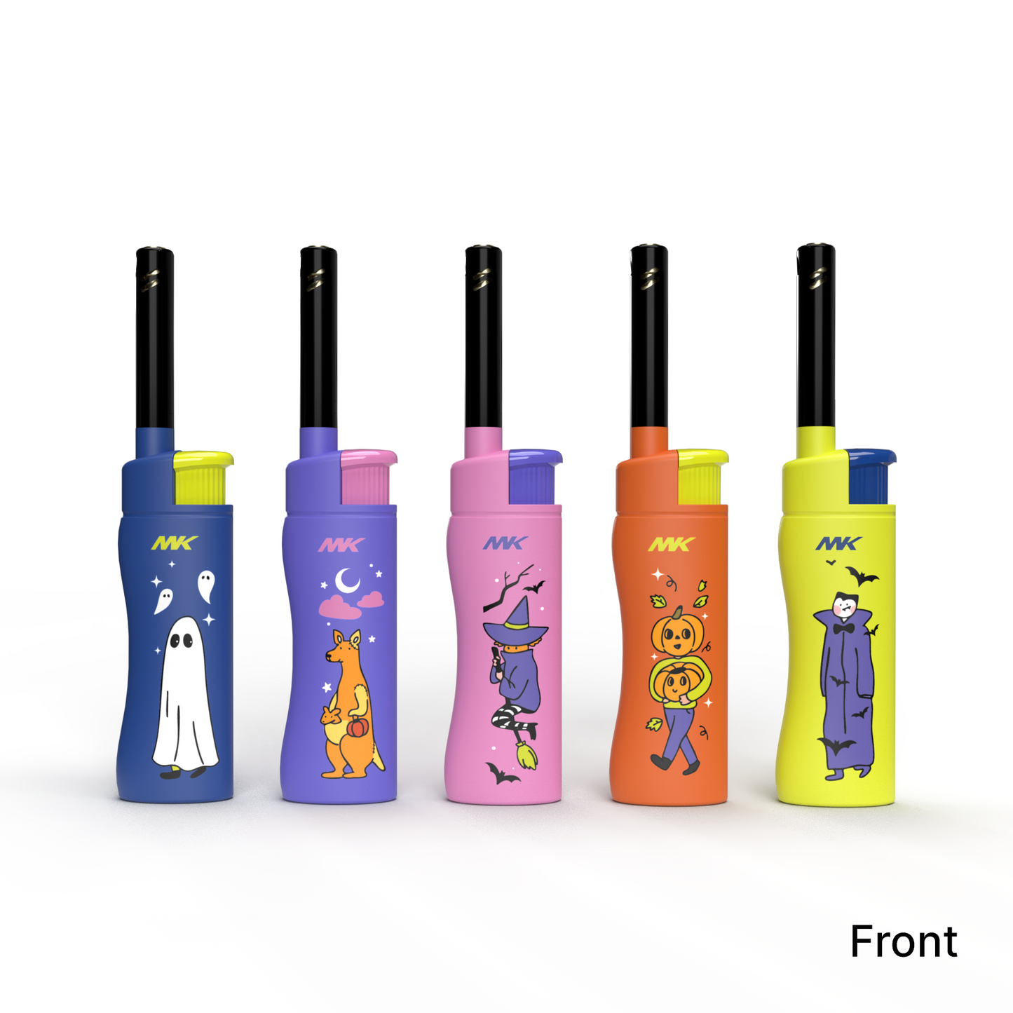 MK Lighter Collector’s Edition Refillable Candle – Multipurpose Jet Flame Butane with Long Wand for Indoor & Outdoor Use Gift Couples Friends Family (Trick or Treat-5PC)