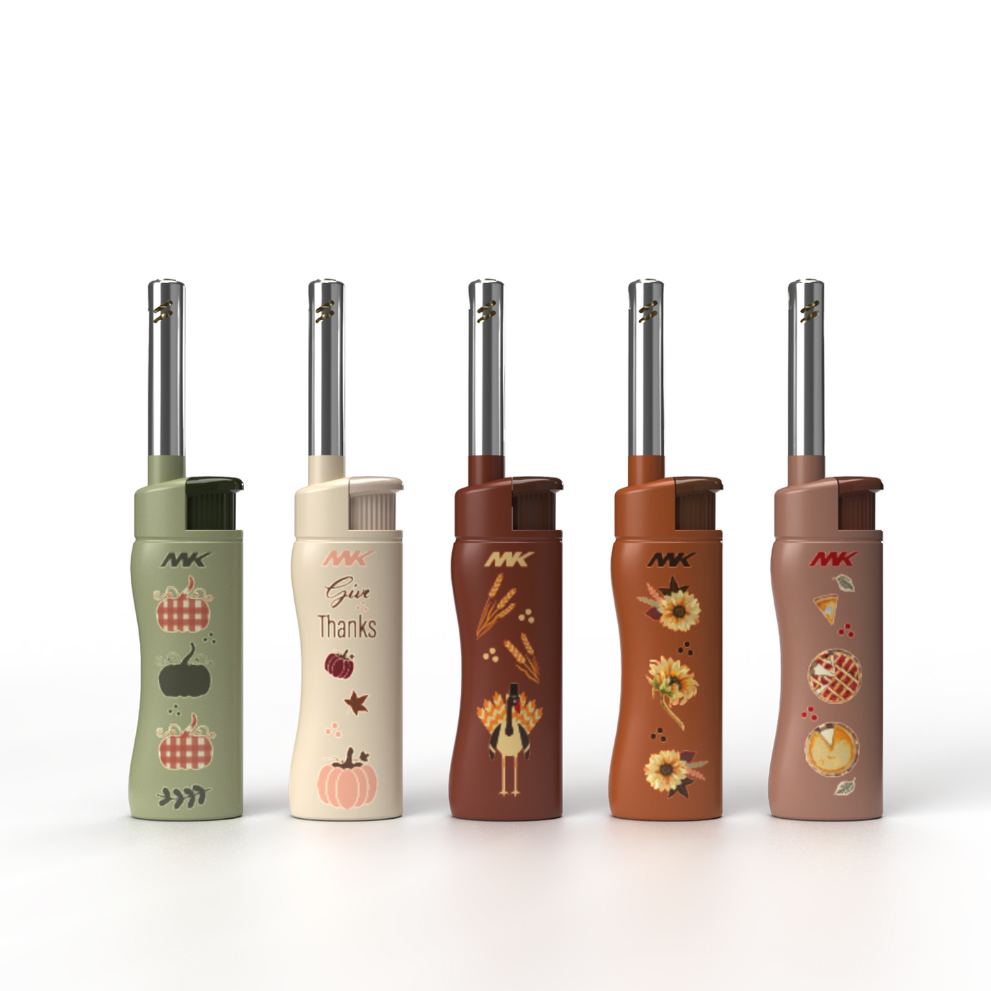 MK Lighter Collector’s Edition Refillable Candle – Multipurpose Jet Flame Butane with Long Wand for Indoor & Outdoor Use Gift Couples Friends Family (Harvest-5PC)