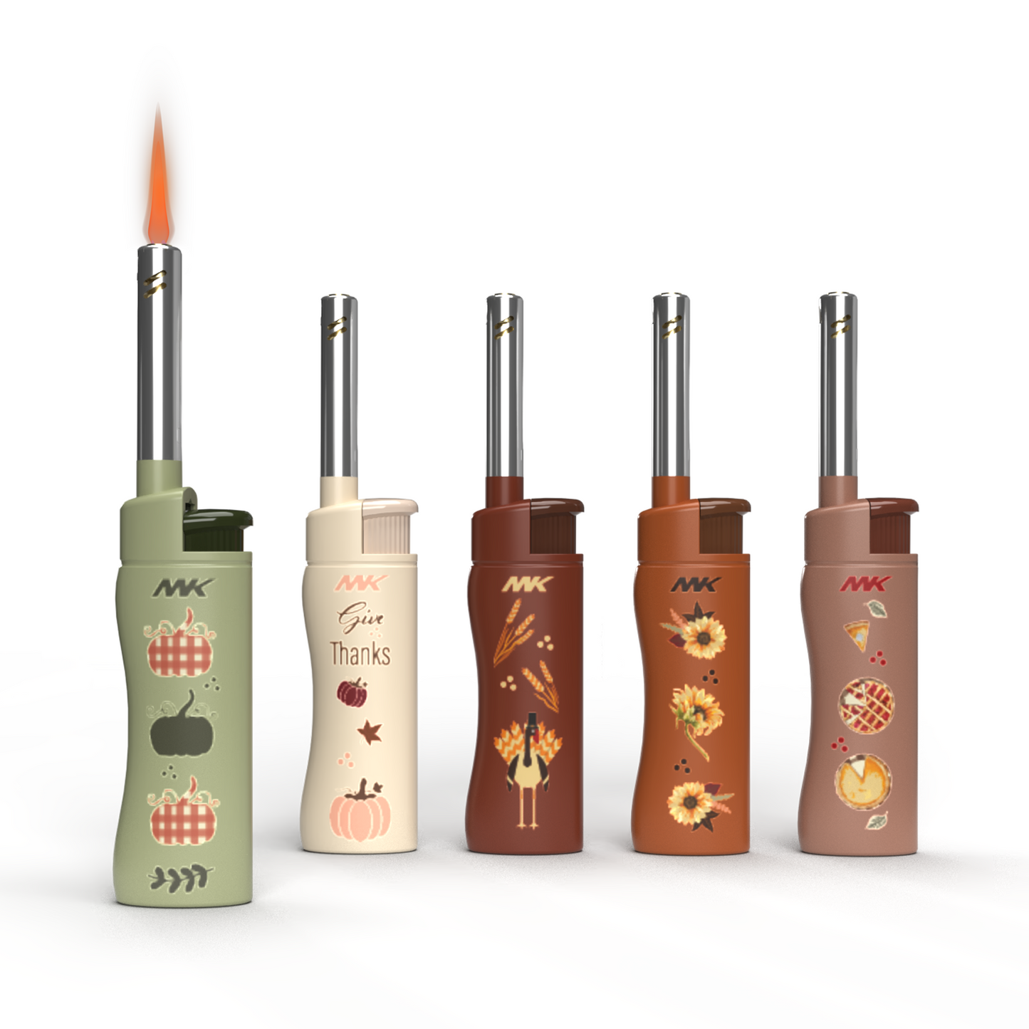 MK Lighter Collector’s Edition Refillable Candle – Multipurpose Jet Flame Butane with Long Wand for Indoor & Outdoor Use Gift Couples Friends Family (Harvest-5PC)