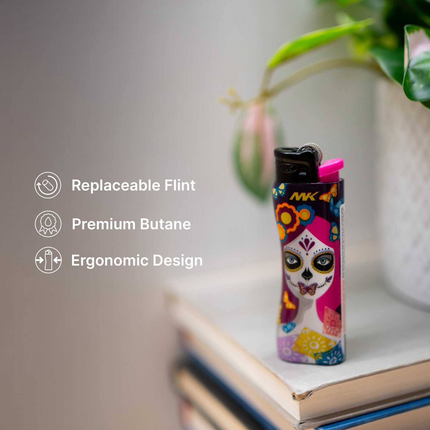 MK Lighter 9G Flint Strike Refillable Lighters (La Catrina-5PC)