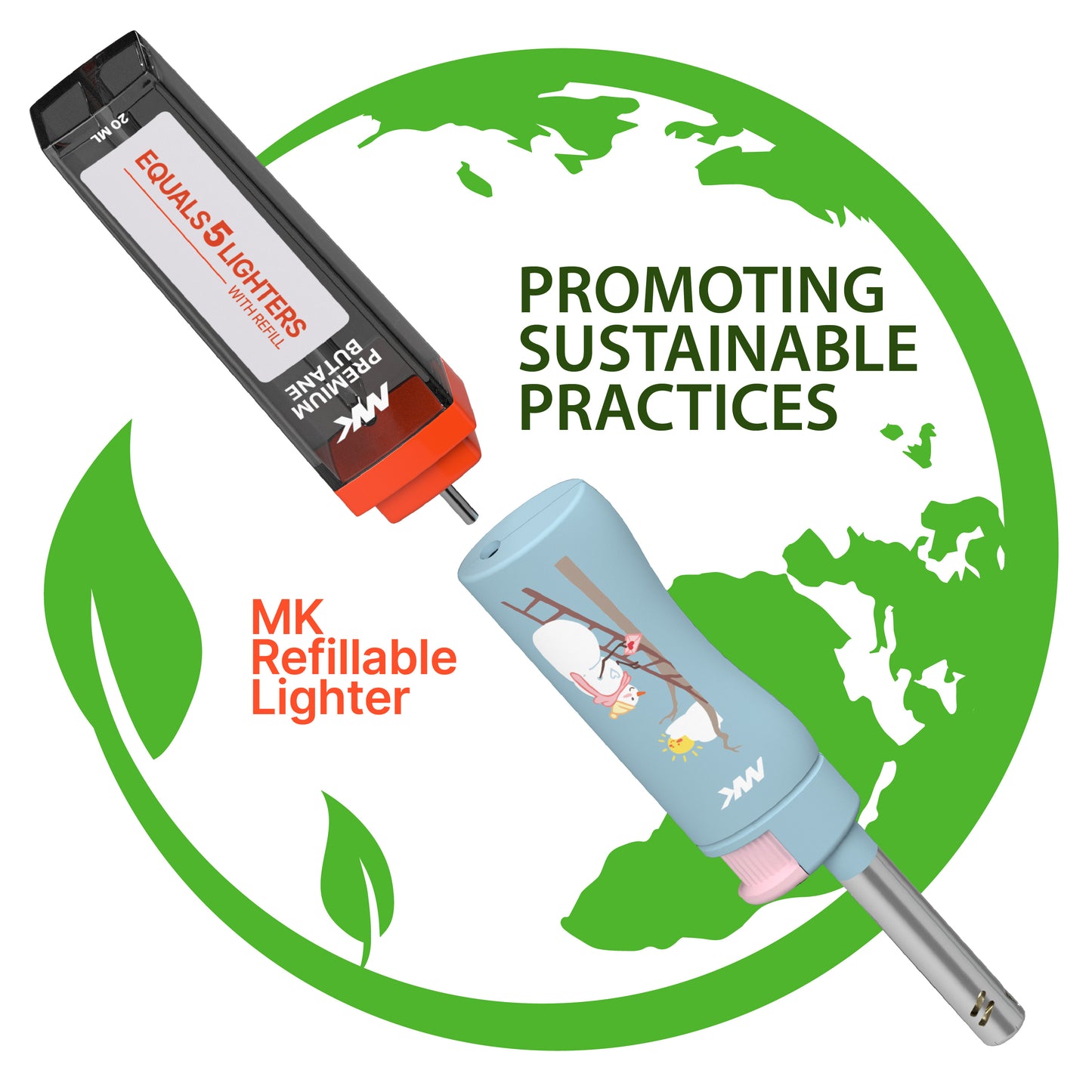 MK Lighter Polar Love Series, Color Set, Windproof Flame, Mini Utility Lighters (4pcs)
