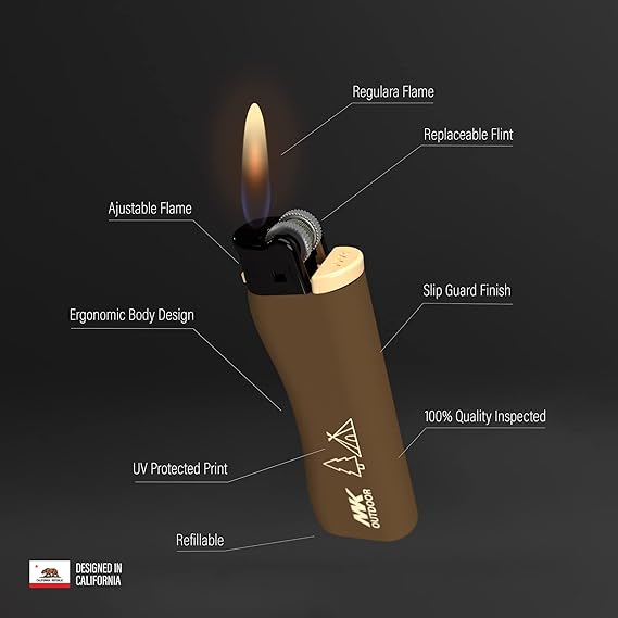 MK Lighter Outdoor Series, Eco Set, Regular Flame, Flint Strike Pocket Lighters (5pcs)