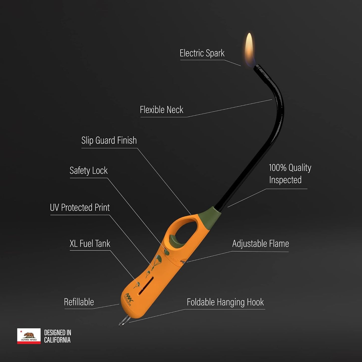 MK Lighter Outdoor Series, Willow Set, Windproof Flame, Extra Long Flexible Neck Utility Lighters (4pcs)