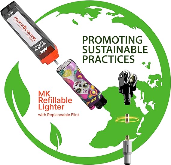 MK Lighter 9G Flint Strike Refillable Lighters (La Catrina-5PC)