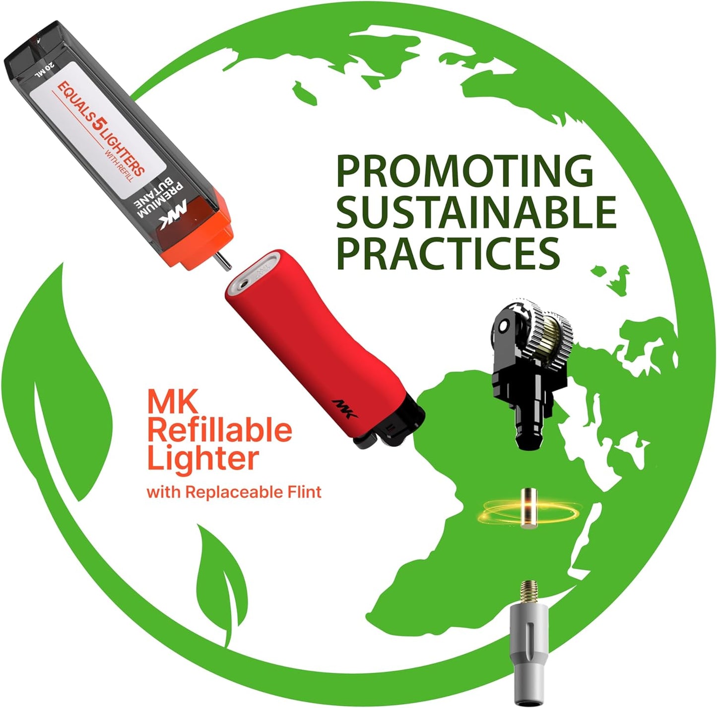 MK Lighter 9G Flint Strike Refillable Lighters (Hue-50 Packs)