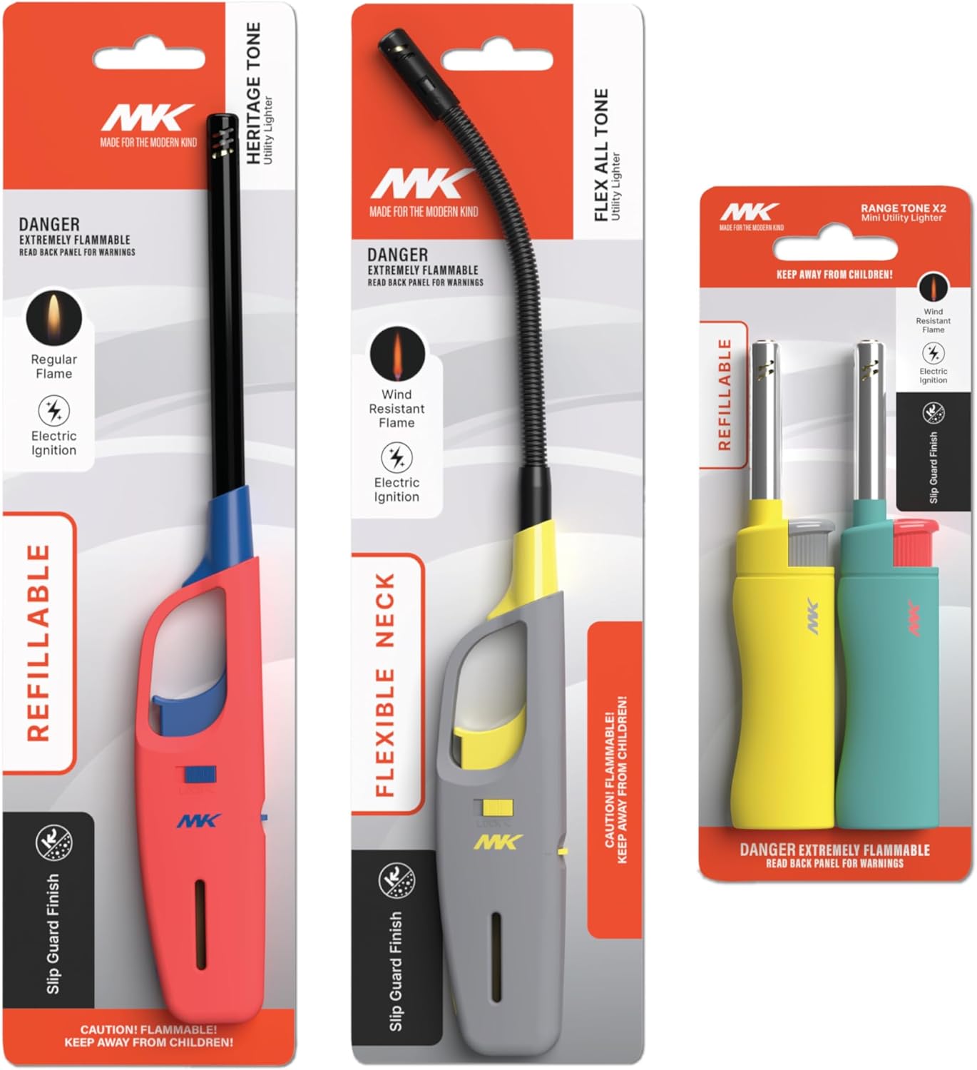 MK Lighters, Family Pack, Assorted Multi-Purpose Long Durable Utility Lighters