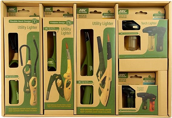 MK Lighter Outdoor Series, Sample Packs, Set of Outdoor Utility, Torch, Candle and Pocket Lighters (34pcs)