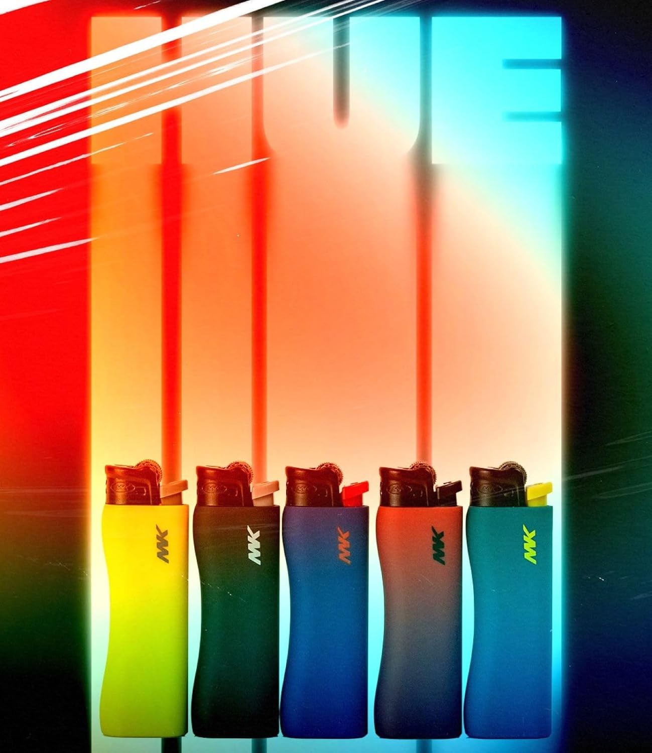 MK Lighter 9G Flint Strike Refillable Lighters (Hue-50 Packs)