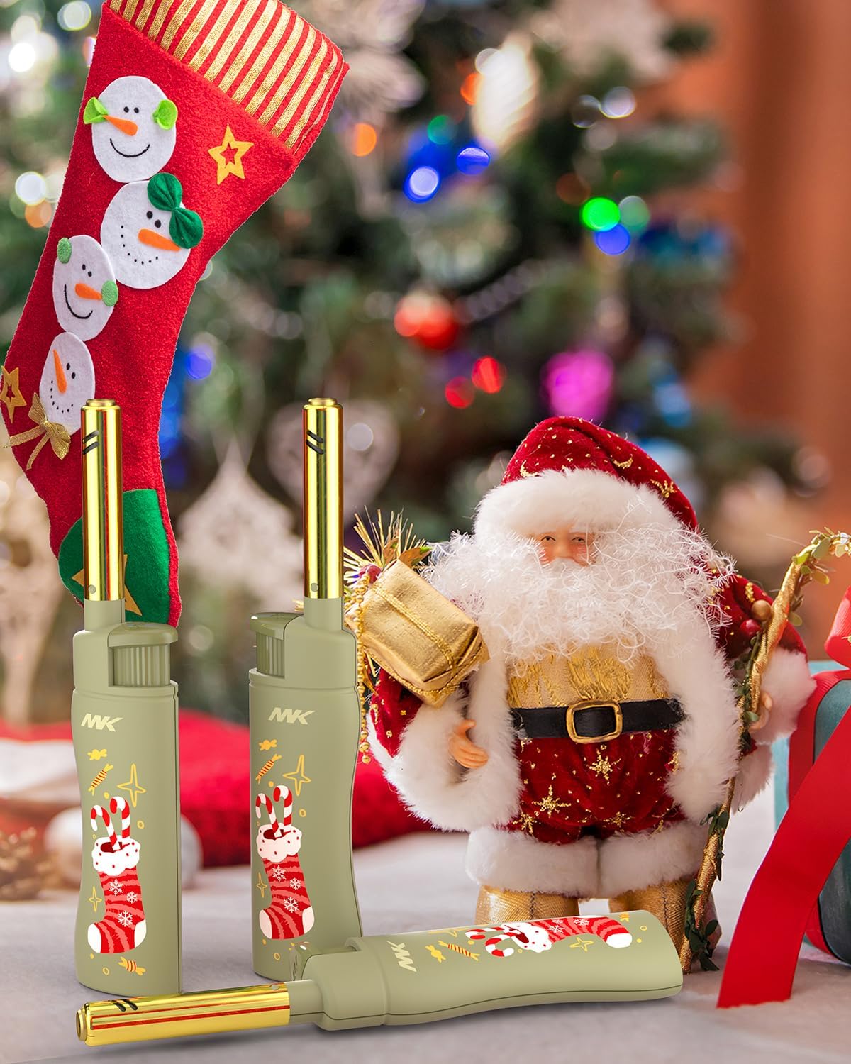 MK Lighter Xmas Series, Pastel Set, Windproof Flame, Mini Utility Lighters (50pcs)