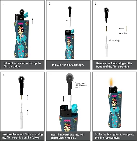 MK Lighter 9G Flint Strike Refillable Lighters (La Catrina-5PC)