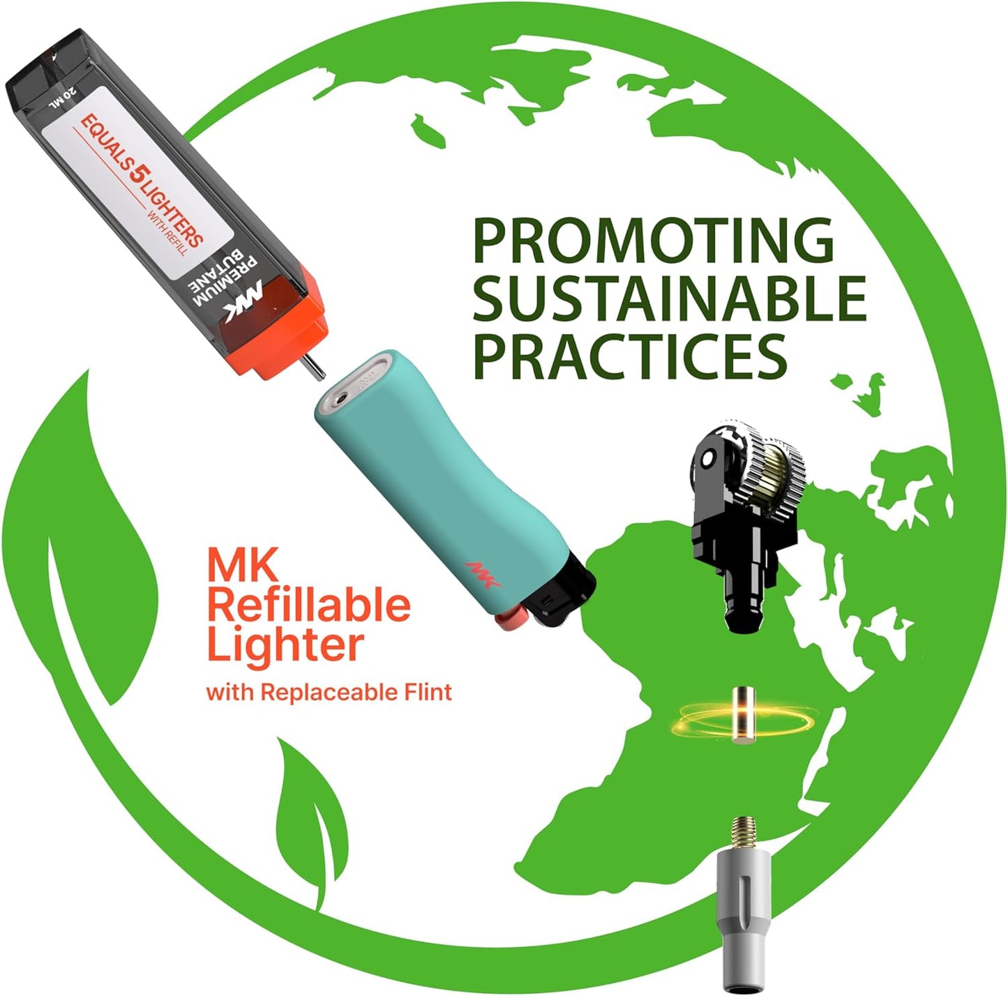 MK Lighter 9G Flint Strike Refillable Lighters (Tone-50 Packs)