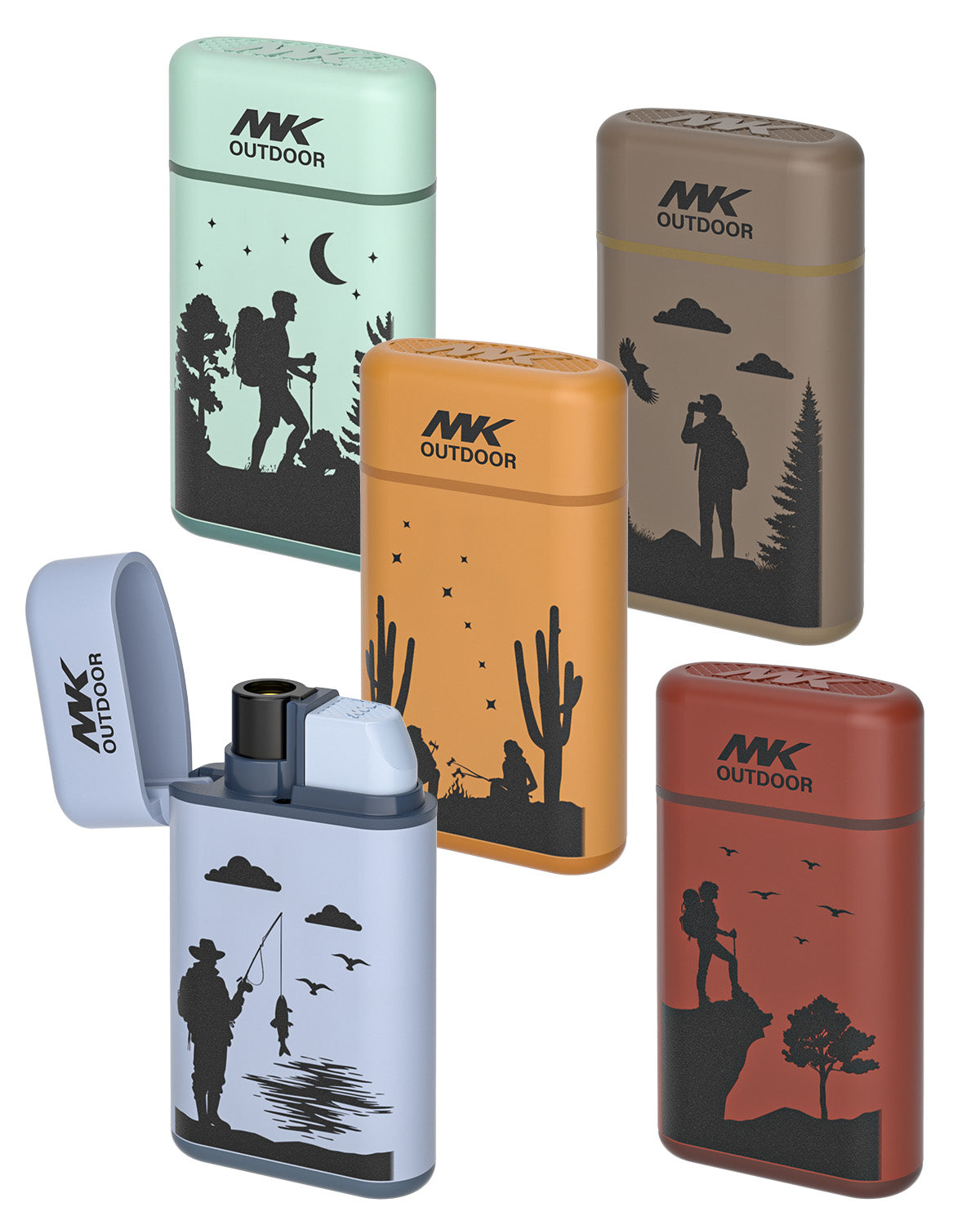 MK Lighter Outdoor Series Camper 5-Pack Assorted Designs, Refillable Butane Tank, Torch Flame, Prepping & Camping Supplies, Survival Lighters (Wild Spirit 5PC)