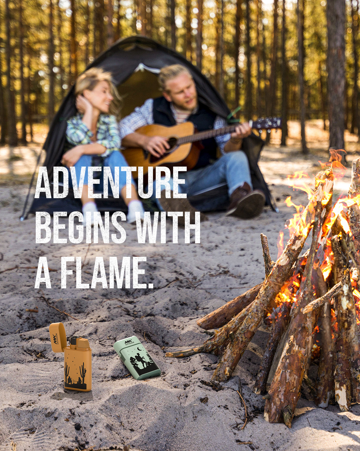 MK Lighter Outdoor Series Camper 5-Pack Assorted Designs, Refillable Butane Tank, Torch Flame, Prepping & Camping Supplies, Survival Lighters (Wild Spirit 5PC)