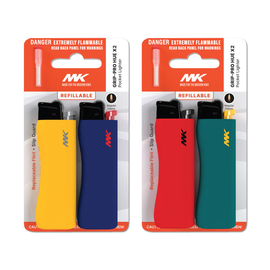 MK Lighter 9G Flint Strike Refillable Lighters with 2 Replace Flints (Hue Set-4pcs)