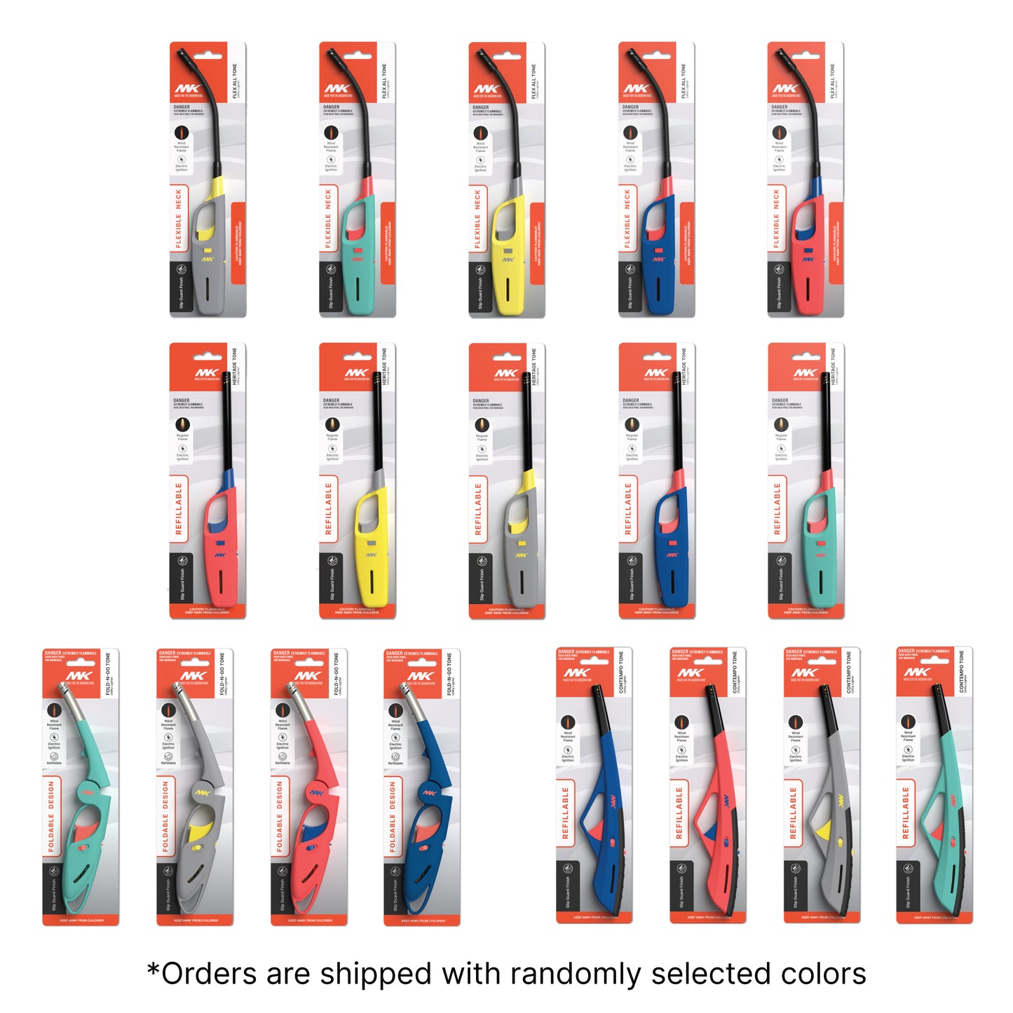 MK Lighters, Family Pack, Assorted Multi-Purpose Long Durable Utility Lighters