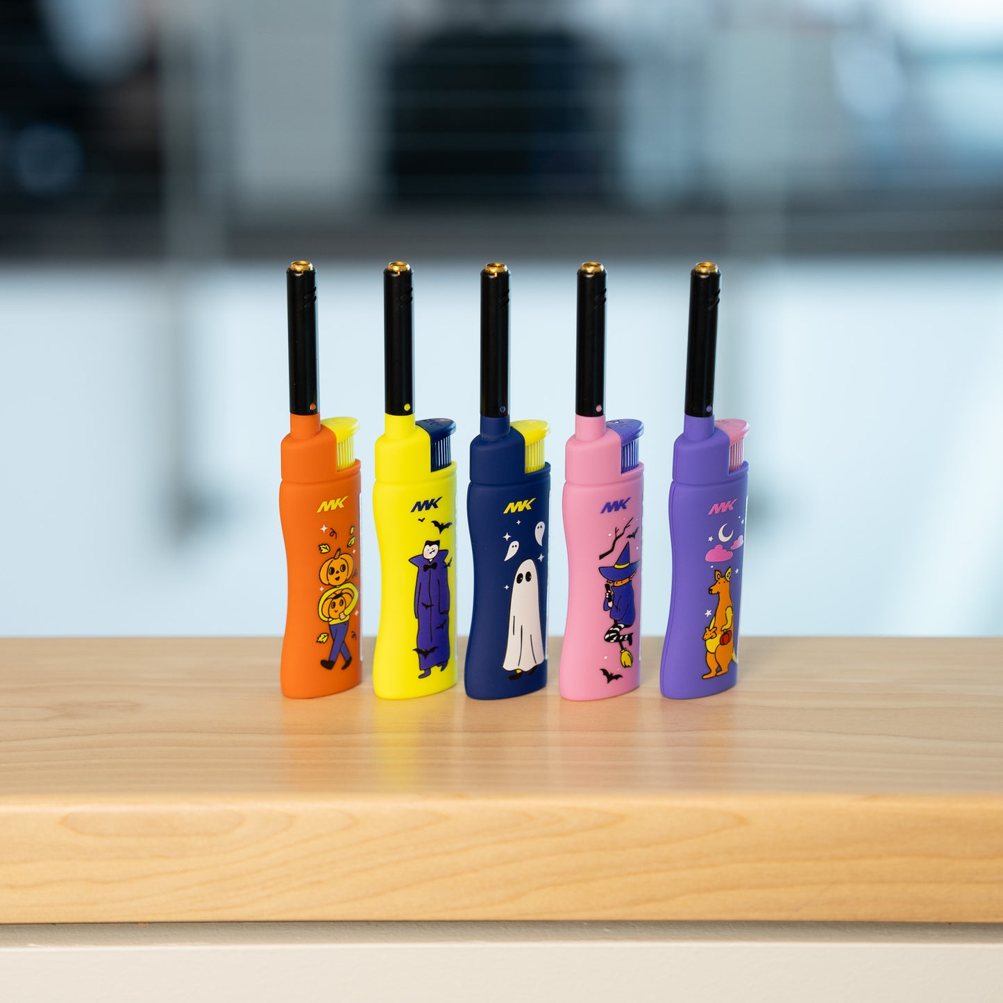 MK Lighter Collector’s Edition Refillable Candle – Multipurpose Jet Flame Butane with Long Wand for Indoor & Outdoor Use Gift Couples Friends Family (Trick or Treat-5PC)
