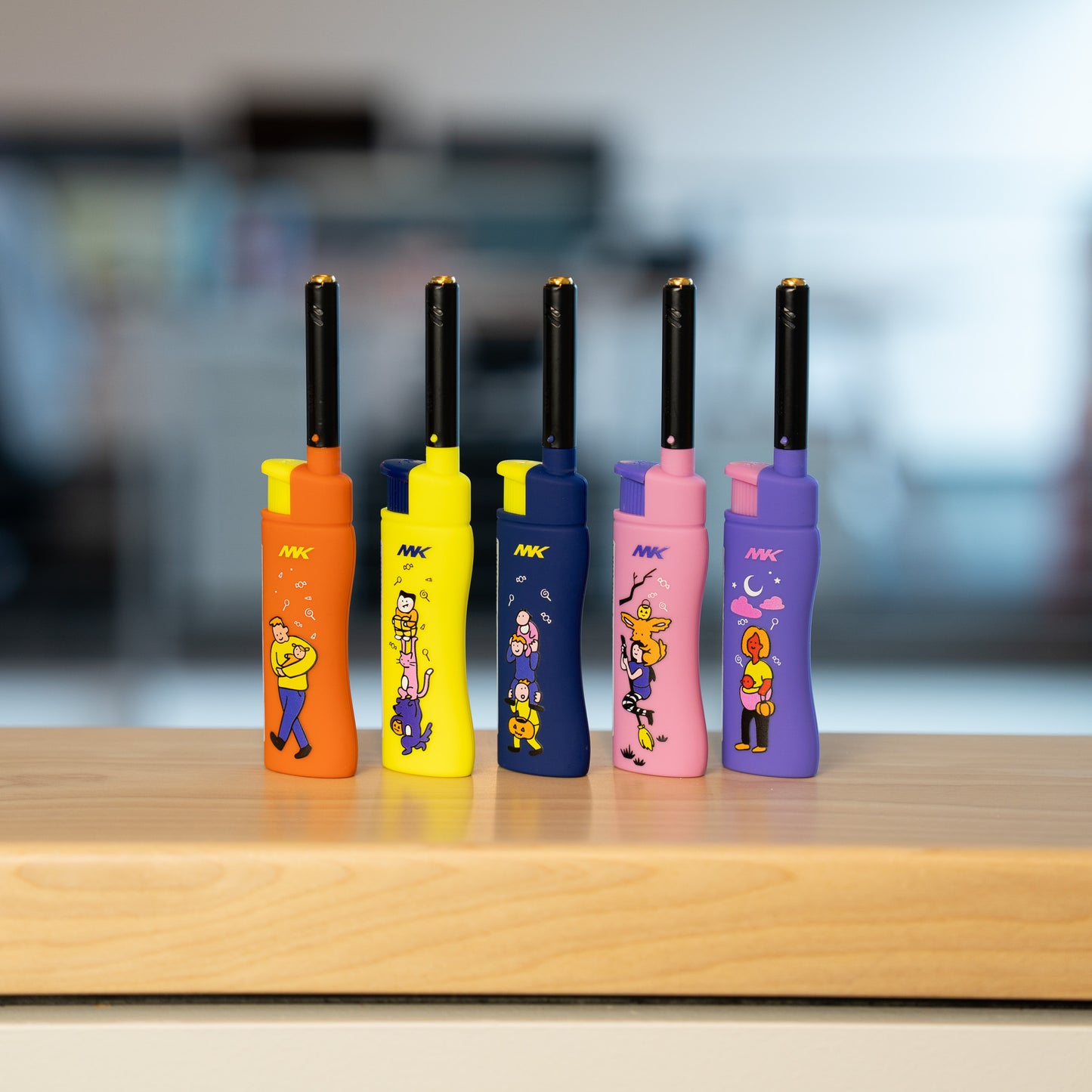 MK Lighter Collector’s Edition Refillable Candle – Multipurpose Jet Flame Butane with Long Wand for Indoor & Outdoor Use Gift Couples Friends Family (Trick or Treat-5PC)