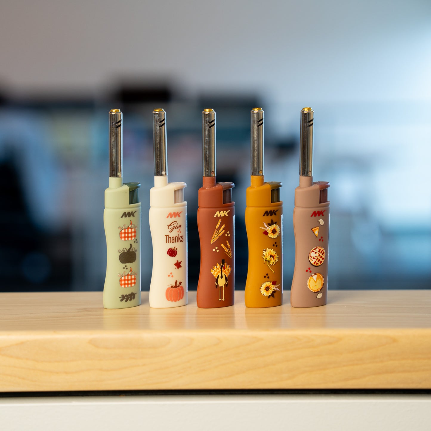 MK Lighter Collector’s Edition Refillable Candle – Multipurpose Jet Flame Butane with Long Wand for Indoor & Outdoor Use Gift Couples Friends Family (Harvest-5PC)