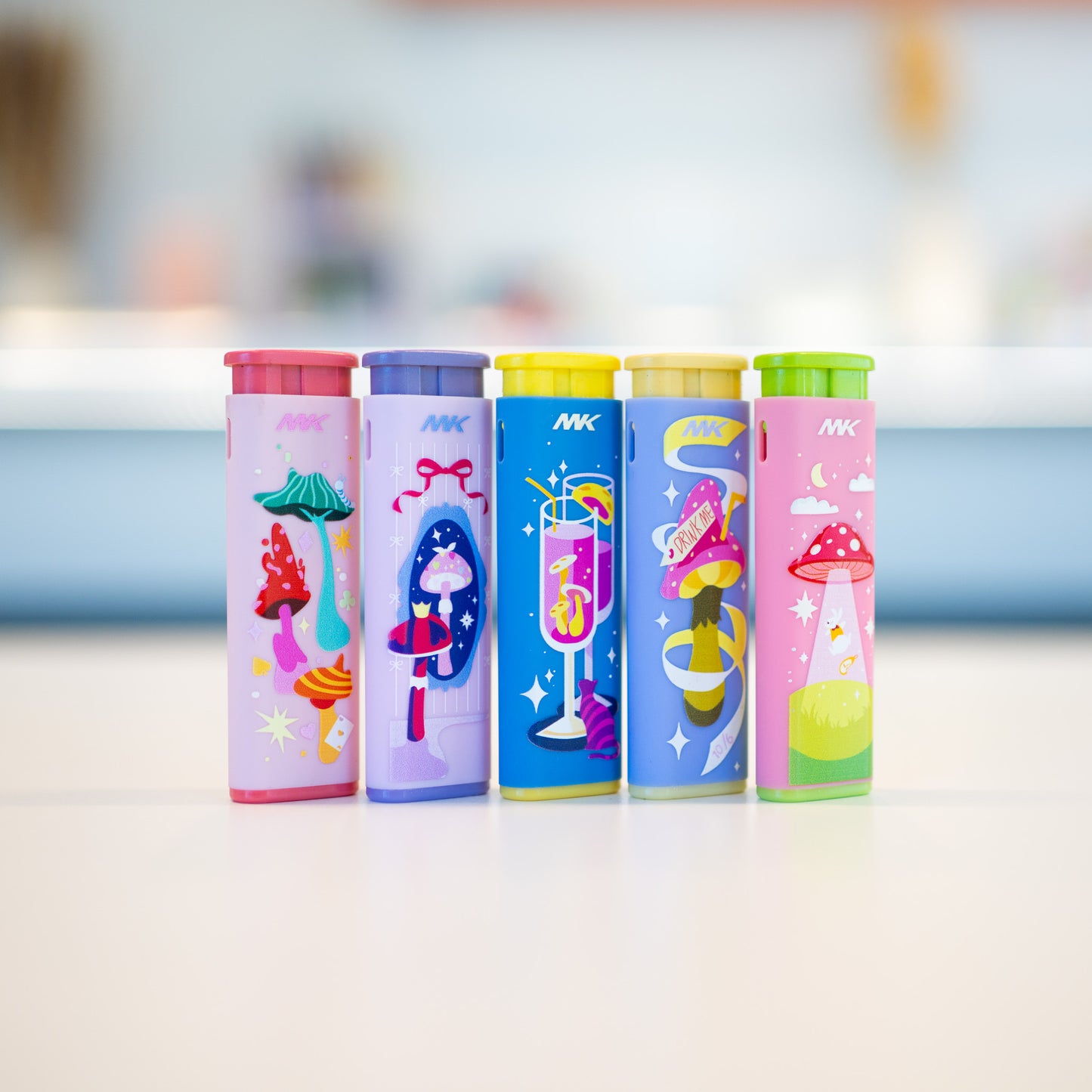 MK Wind Proof Jet Flame Lighters, 5PCS Striking Design, Ideal as Lighters for Candle, Camping, Outdoor use, Butane Refillable Lighter (MagicMush-5PC)