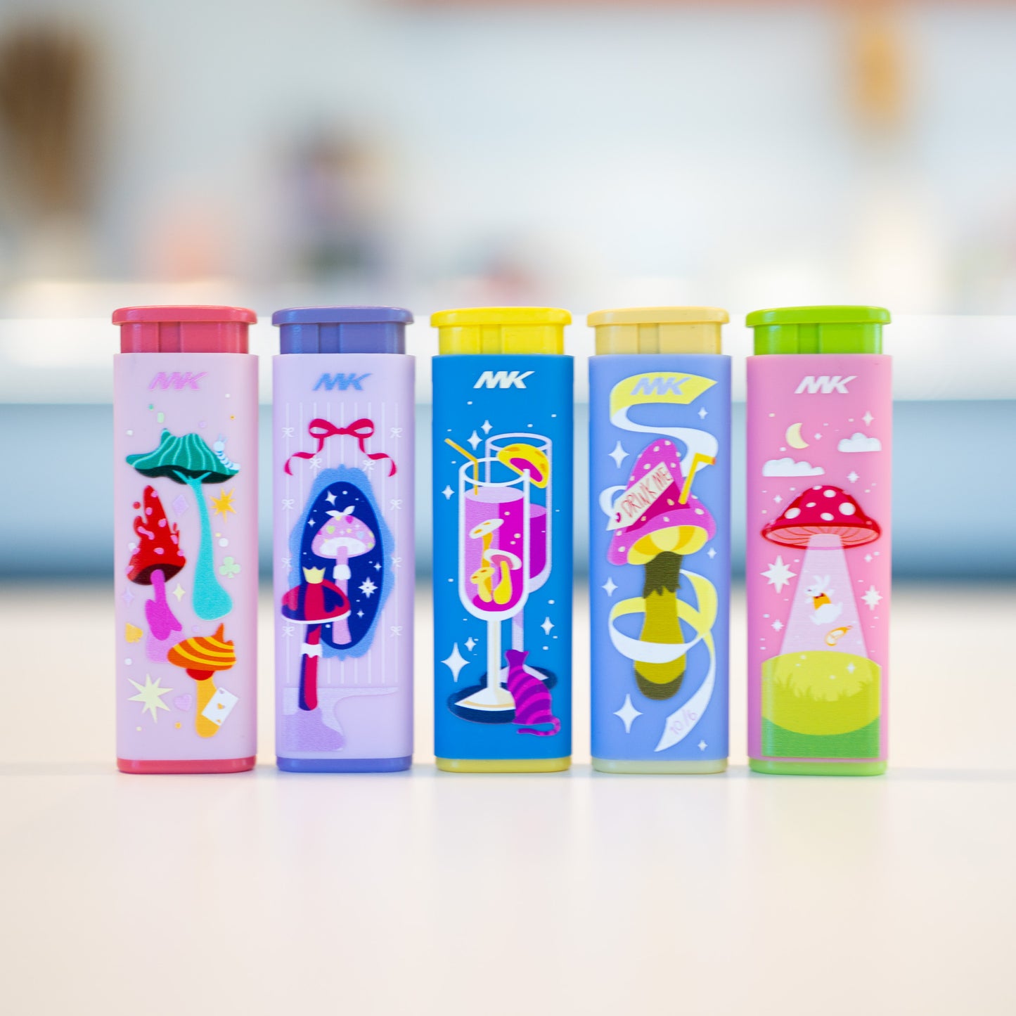 MK Wind Proof Jet Flame Lighters, 5PCS Striking Design, Ideal as Lighters for Candle, Camping, Outdoor use, Butane Refillable Lighter (MagicMush-5PC)