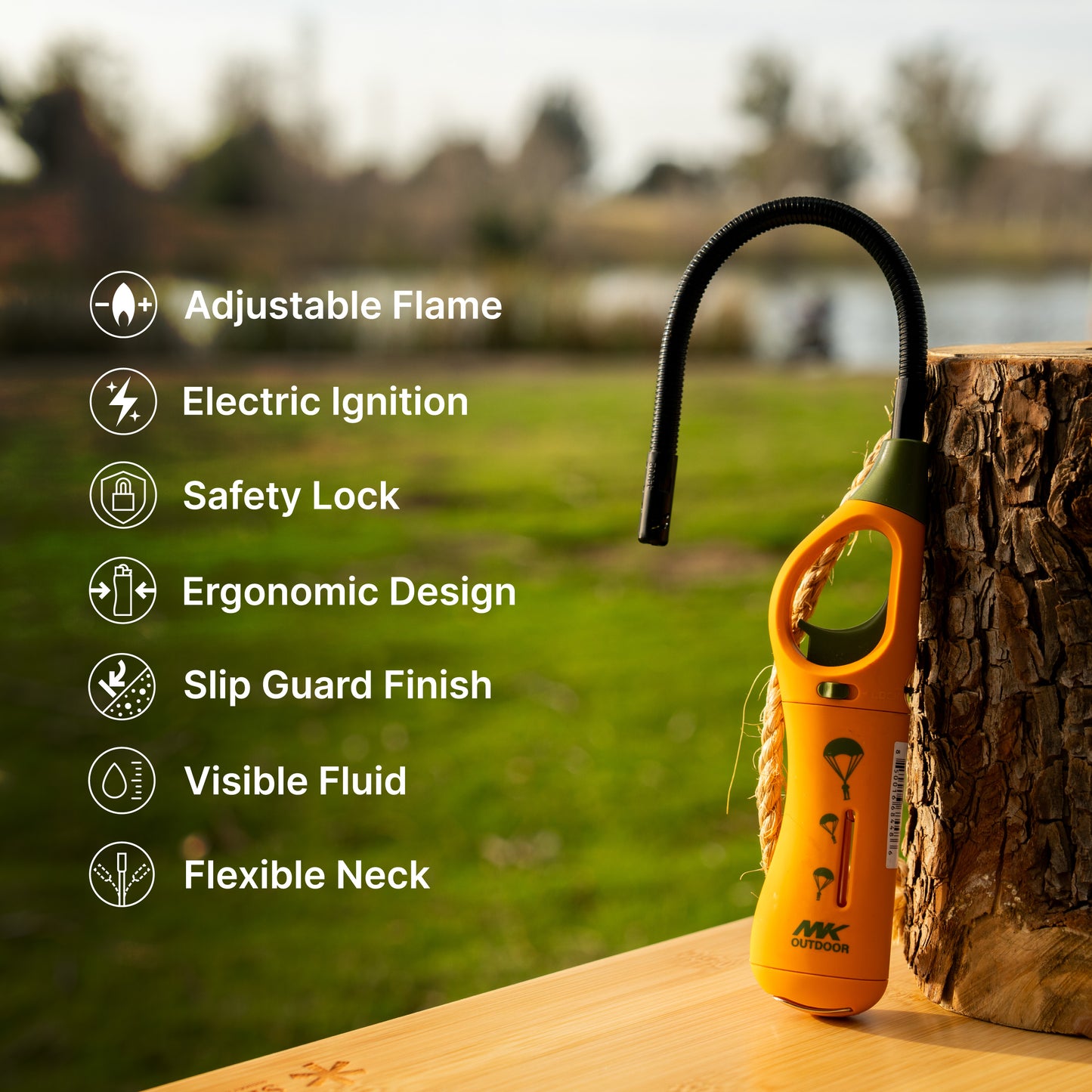 MK Lighter Outdoor Series, Willow Set, Windproof Flame, Extra Long Flexible Neck Utility Lighters (4pcs)