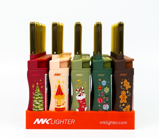 MK Lighter Xmas Series, Pastel Set, Windproof Flame, Mini Utility Lighters (50pcs)