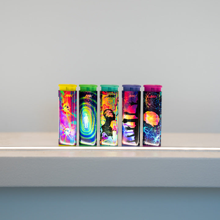 MK Wind Proof Jet Flame Lighters, 5PCS Striking Design, Ideal as Lighters for Candle, Camping, Outdoor use, Butane Refillable Lighter (Emotion-5PC)