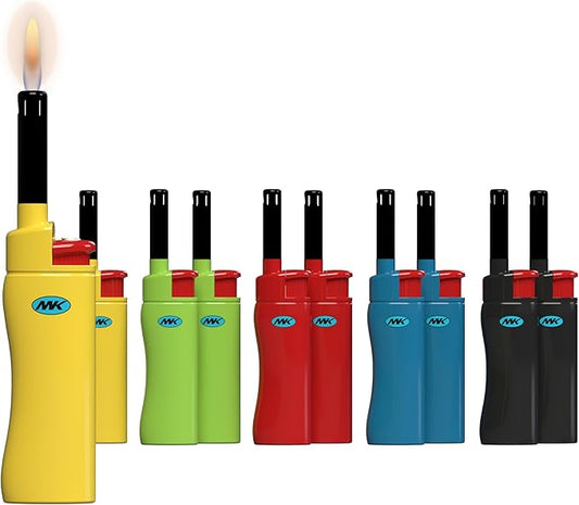 MK Lighter, Assorted Colors 10 PCS Lighters, Mini Candle Lighter, Ideal to use as a BBQ Lighter, Camping Lighter, Fireplace Lighter, Refillable Lighter, Butane Lighter