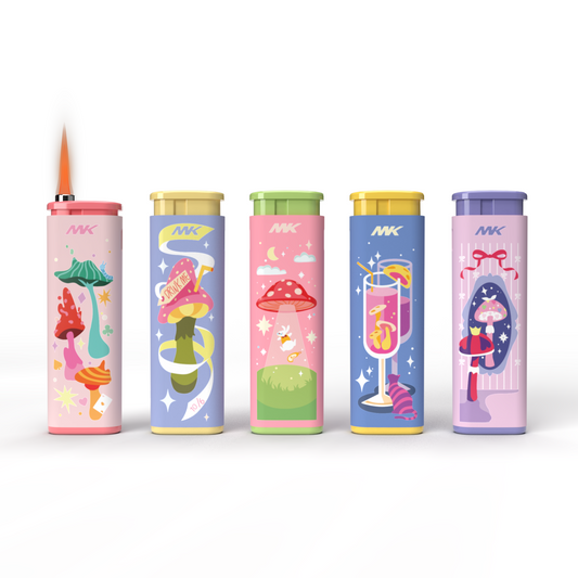 MK Wind Proof Jet Flame Lighters, 5PCS Striking Design, Ideal as Lighters for Candle, Camping, Outdoor use, Butane Refillable Lighter (MagicMush-5PC)