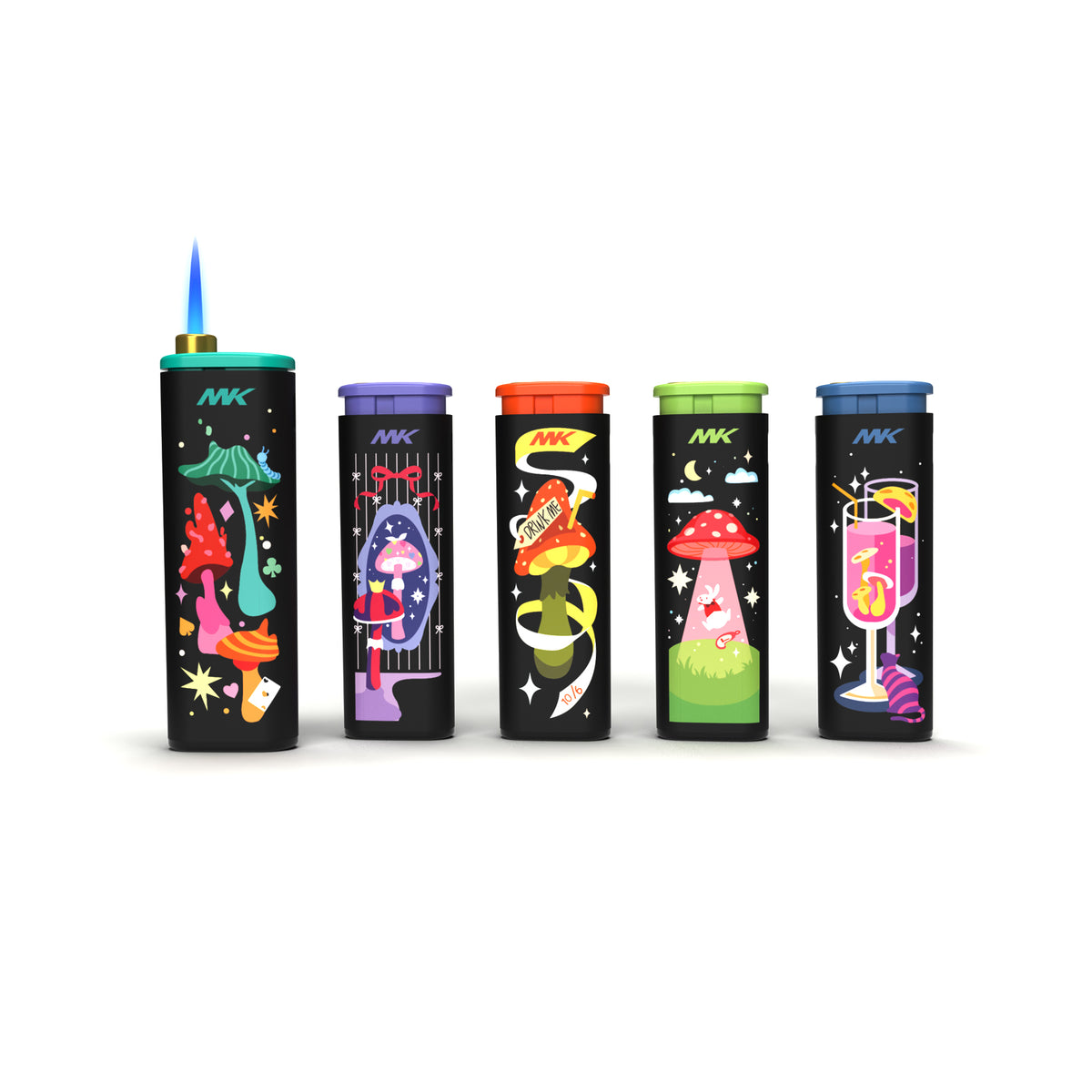 MK Lighter Set 50-Pack Mush Design Multipurpose Refillable, Windproof Flame, Slip Guard Candle & BBQ, Prepping & Camping Supplies,