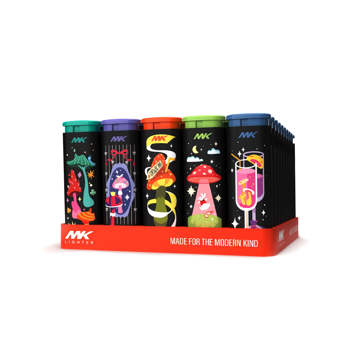 MK Lighter Set 50-Pack Mush Design Multipurpose Refillable, Windproof Flame, Slip Guard Candle & BBQ, Prepping & Camping Supplies,