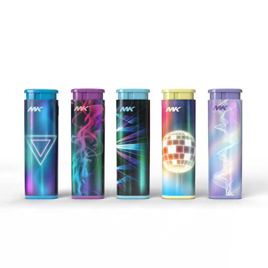 MK Wind Proof Jet Flame Lighters, 5PCS Striking Design, Ideal as Lighters for Candle, Camping, Outdoor use, Butane Refillable Lighter (EDMGenre-5PC)