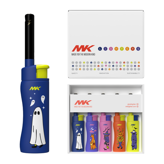 MK Lighter Collector’s Edition Refillable Candle – Multipurpose Jet Flame Butane with Long Wand for Indoor & Outdoor Use Gift Couples Friends Family (Trick or Treat-5PC)