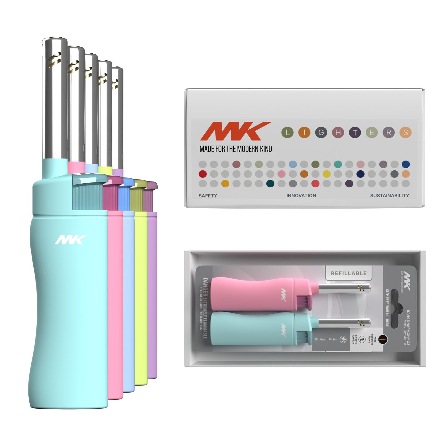 MK Lighter Harmony Series, Color Set, Windproof Flame, Mini Utility Lighters (4pcs)