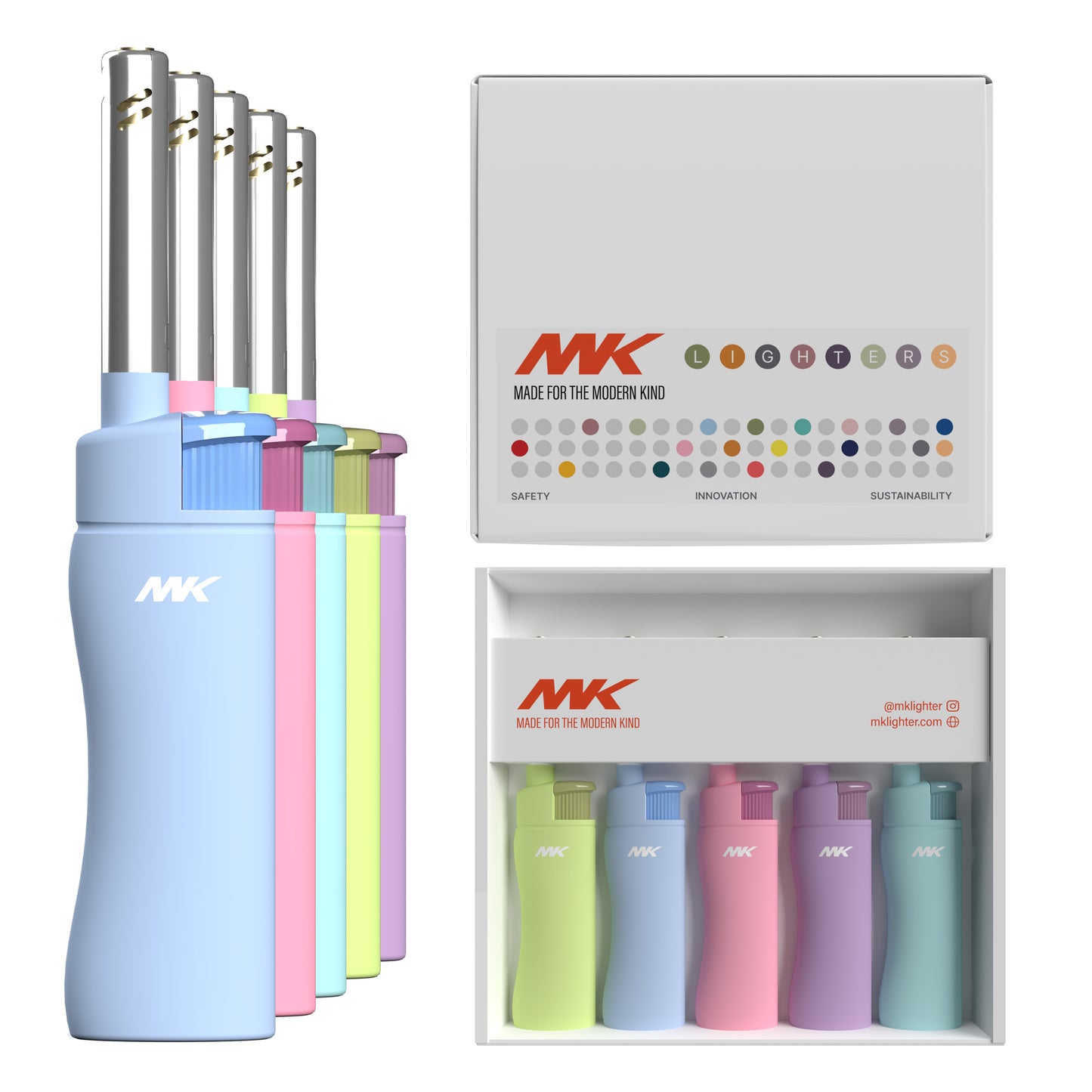 MK Lighter Harmony Series, Color Set, Windproof Flame, Mini Utility Lighters (5pcs)