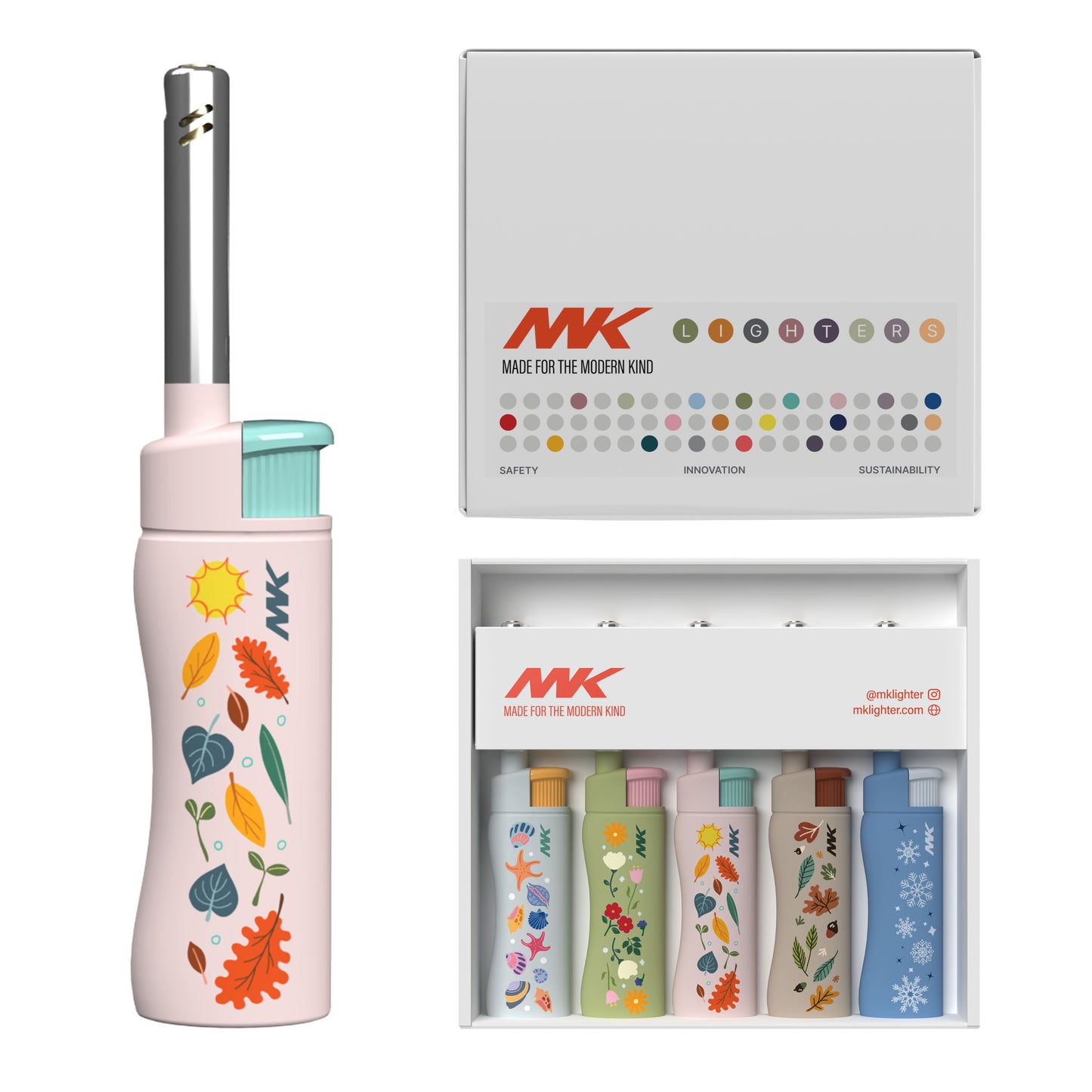 MK Lighter Seasons Series, Color Set, Windproof Flame, Mini Utility Lighters (5pcs)