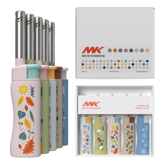 MK Lighter Seasons Series, Color Set, Windproof Flame, Mini Utility Lighters (5pcs)