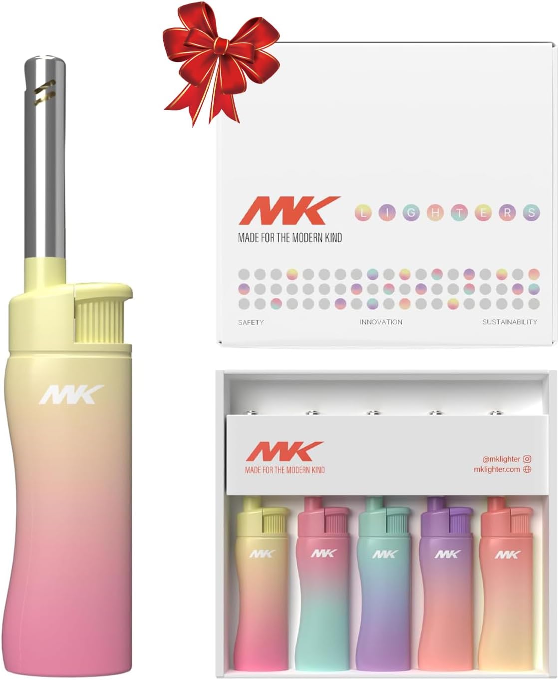 MK Lighter 珍藏版可重复填充蜡烛点火器 – 多功能喷射火焰丁烷打火机，带长杆，适用于室内外使用，送情侣、朋友、家人（梦幻-5件套）