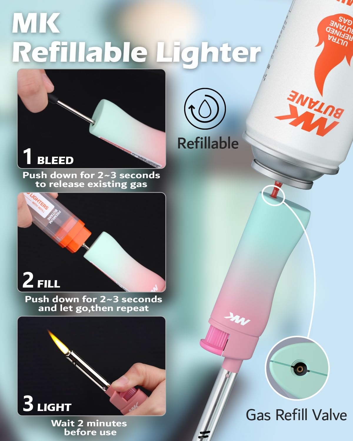 MK Lighter Collector’s Edition Refillable Candle – Multipurpose Jet Flame Butane with Long Wand for Indoor & Outdoor Use Gift Couples Friends Family (Dreamy-5PC)