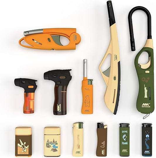 MK Lighter Outdoor Series, Sample Packs, Set of Outdoor Utility, Torch, Candle and Pocket Lighters (34pcs)