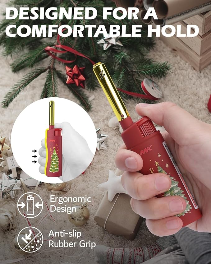 MK Lighter Collector’s Edition Refillable Candle – Multipurpose Jet Flame Butane with Long Wand for Indoor & Outdoor Use Gift Couples Friends Family (Warm Wishes-5PC)